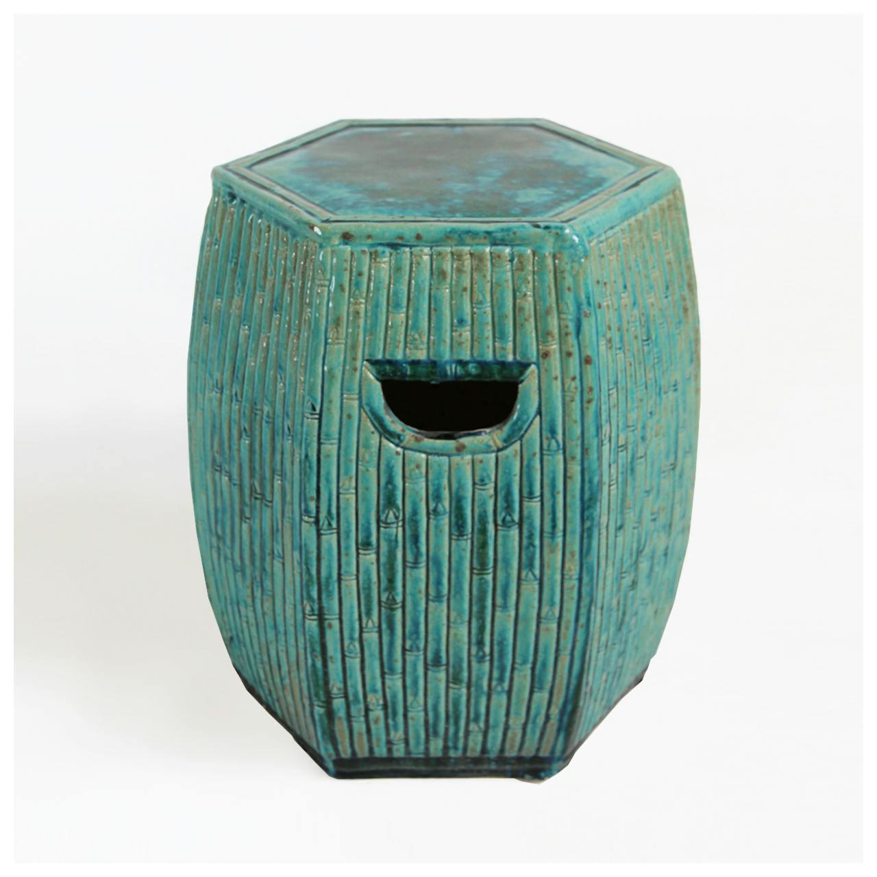 Turquoise Ceramic Bamboo Garden Stool Mix Furniture Boutique