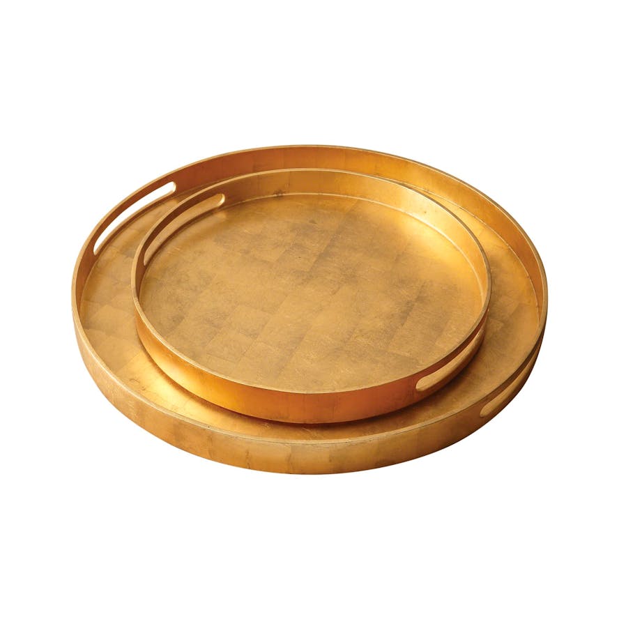 Nouveau Luxe Large Gold Leaf Round Decorative Serving Tray