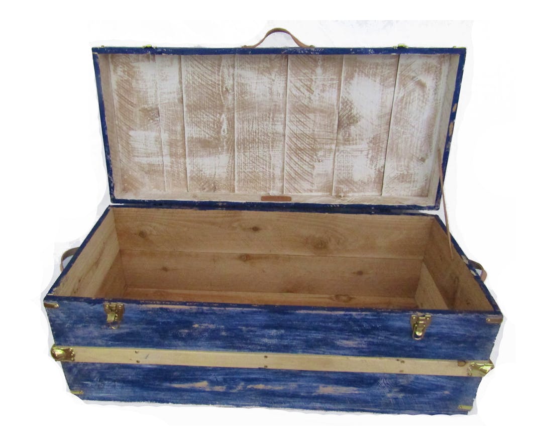Vintage Wood Metal Steamer Trunk Chest coffee table storage box